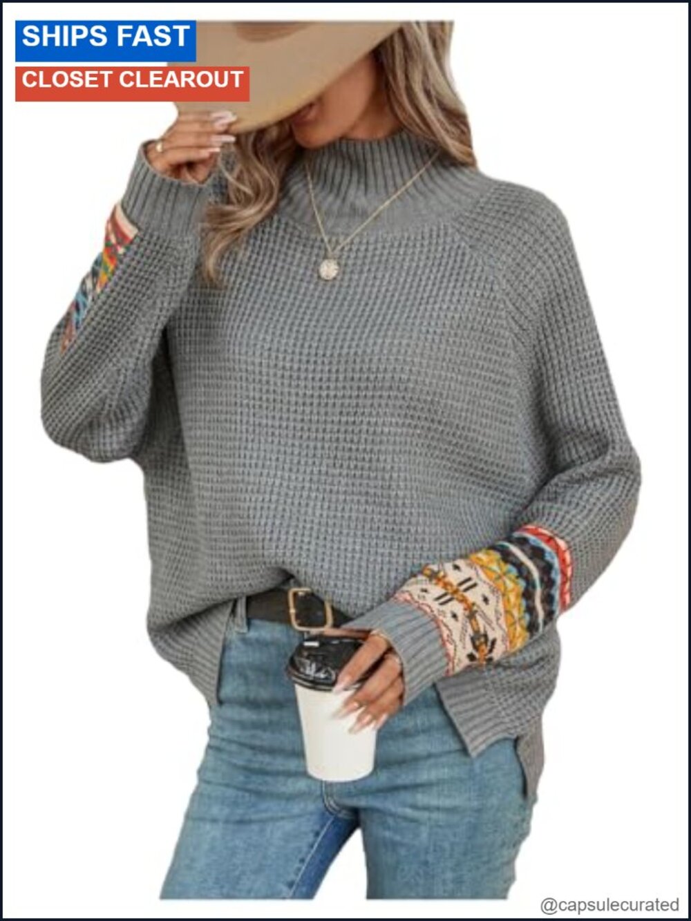 Waffle Knit Sweater Pullover Mock Neck Long Sleeve Fall Winter Jumper Top